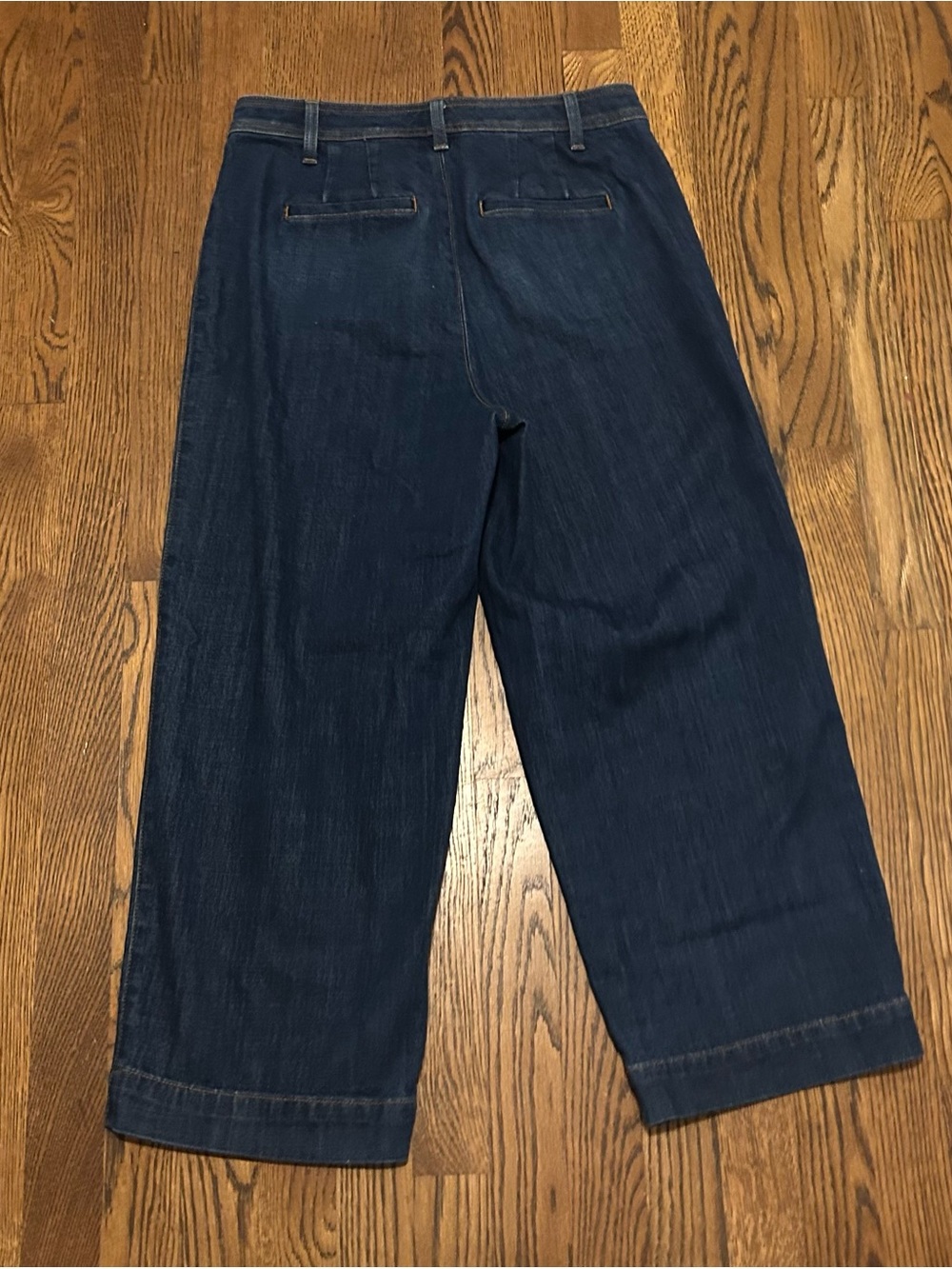 Talbots Dark Blue Cropped Wide-Leg Jeans front patch pockets - Picture 7 of 8